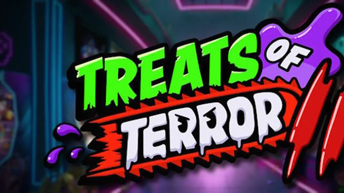 Cena de jogo com doces assustadores em um ambiente de arcade retrô