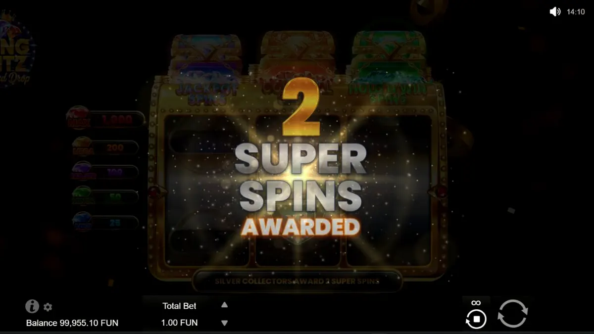 Painel de jogo brilhante do slot Bling Blitz Diamond Drop com diamantes e símbolos de luxo